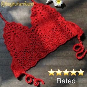 Sexy Crochet Knit Halter Crop Top RED L